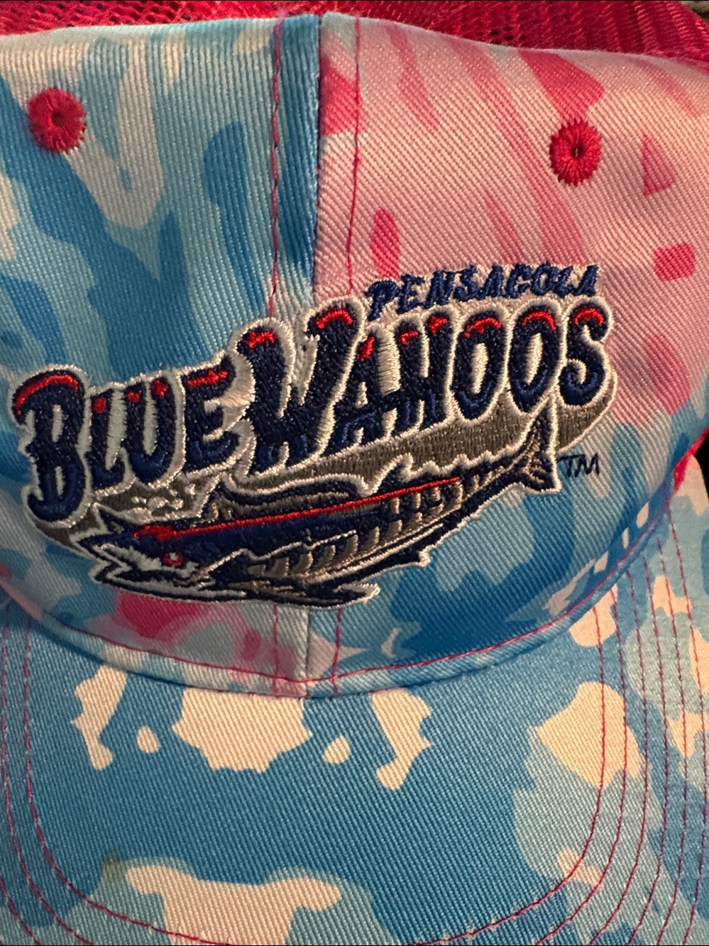 Pink and Light Blue Floral Tie-Dye Trucker Cap - Picture 2 of 6